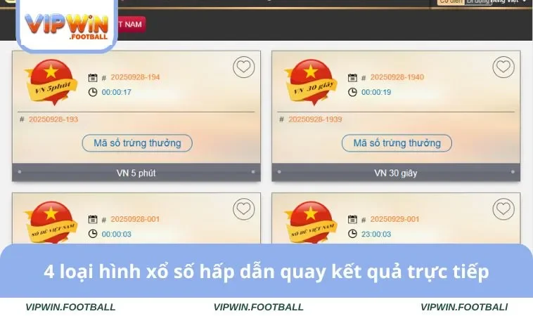 Xổ Số VIPWIN 3 4 loại hình xổ số hấp dẫn quay kết quả trực tiếp