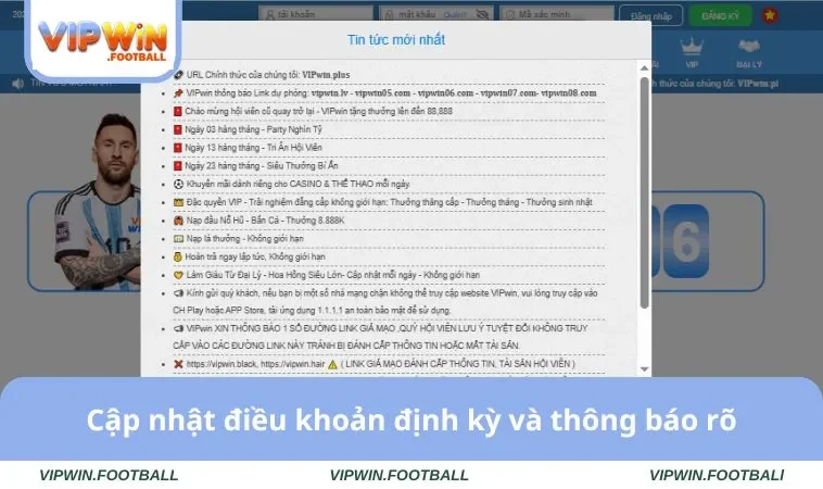 Điều Khoản Sử Dụng VIPWIN 3 Cập nhật điều khoản định kỳ và thông báo rõ