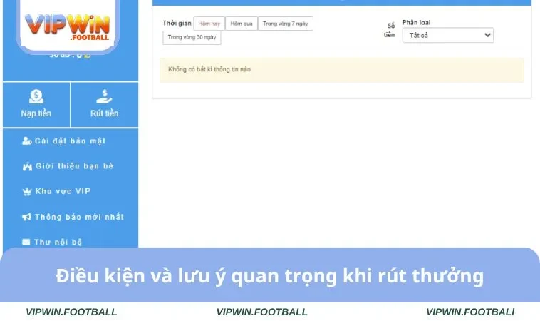 Rút Tiền VIPWIN 2 Điều kiện và lưu ý quan trọng khi rút thưởng